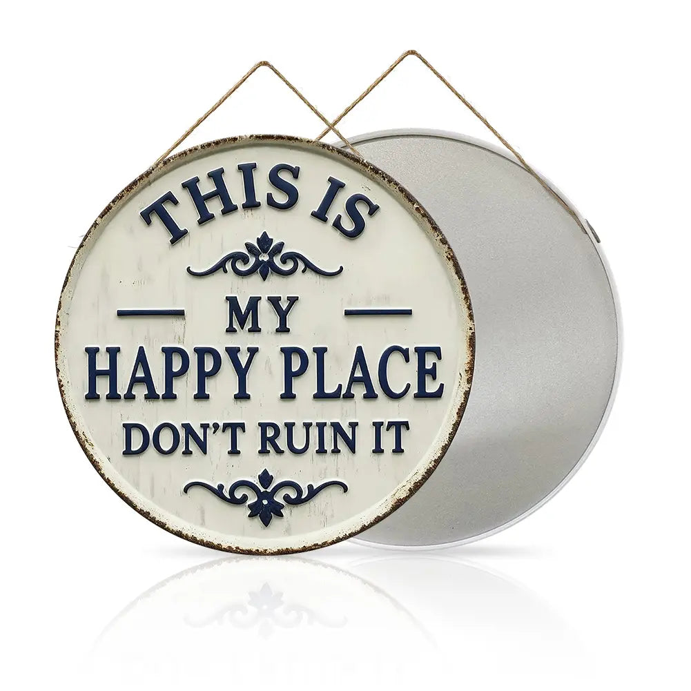 "Welcome to My Happy Place" Metal Wall Art - Multicolor Farmhouse Tin Sign Decor