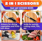 2-in-1 Stainless Steel Food Scissors with Built-in Cutting Board – Multi-Purpose Kitchen Shears with Safety Lock