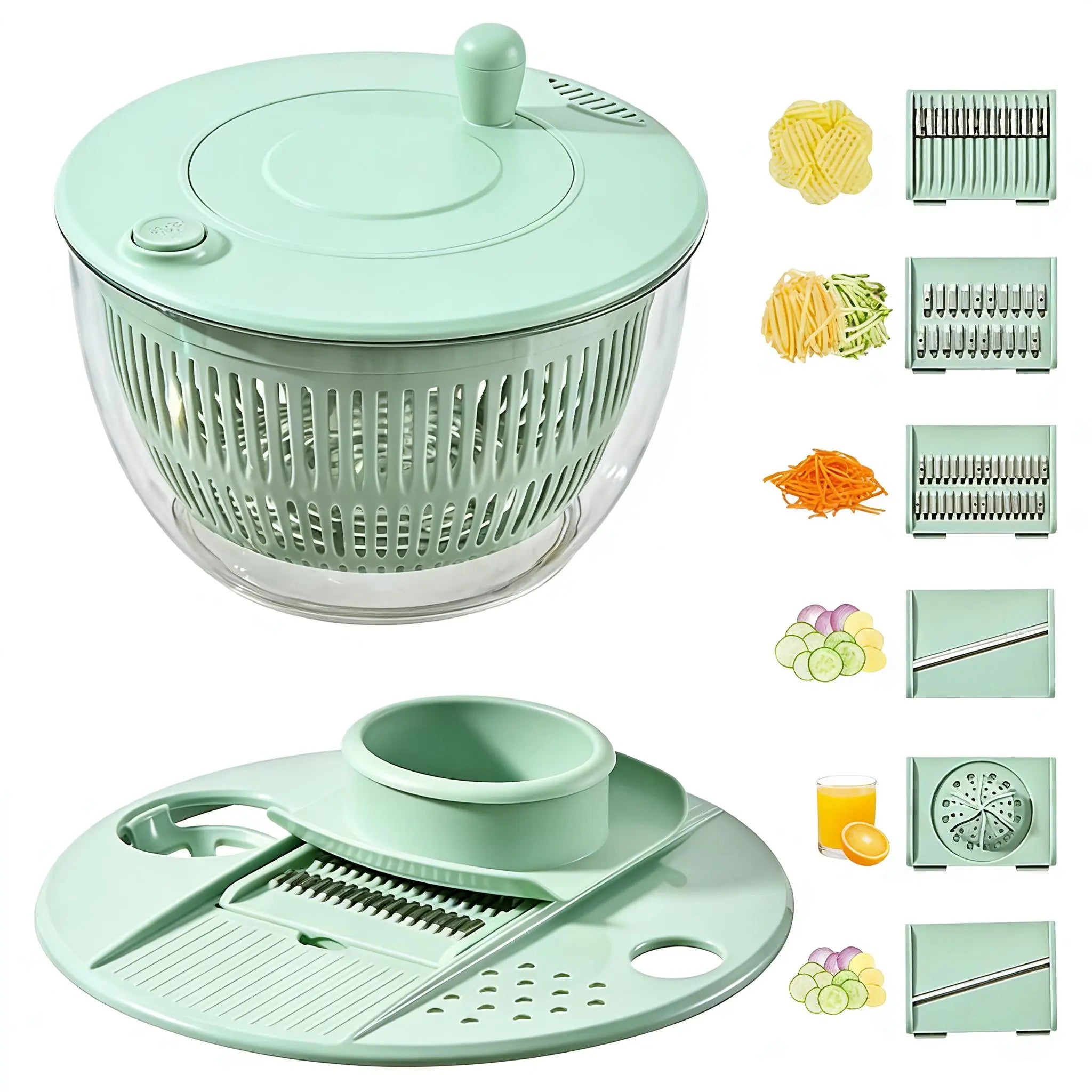3-in-1 Large Salad Spinner & Vegetable Washer (5.3 Qt) - Includes 5-Blade Slicer, Strainer & Egg Separator