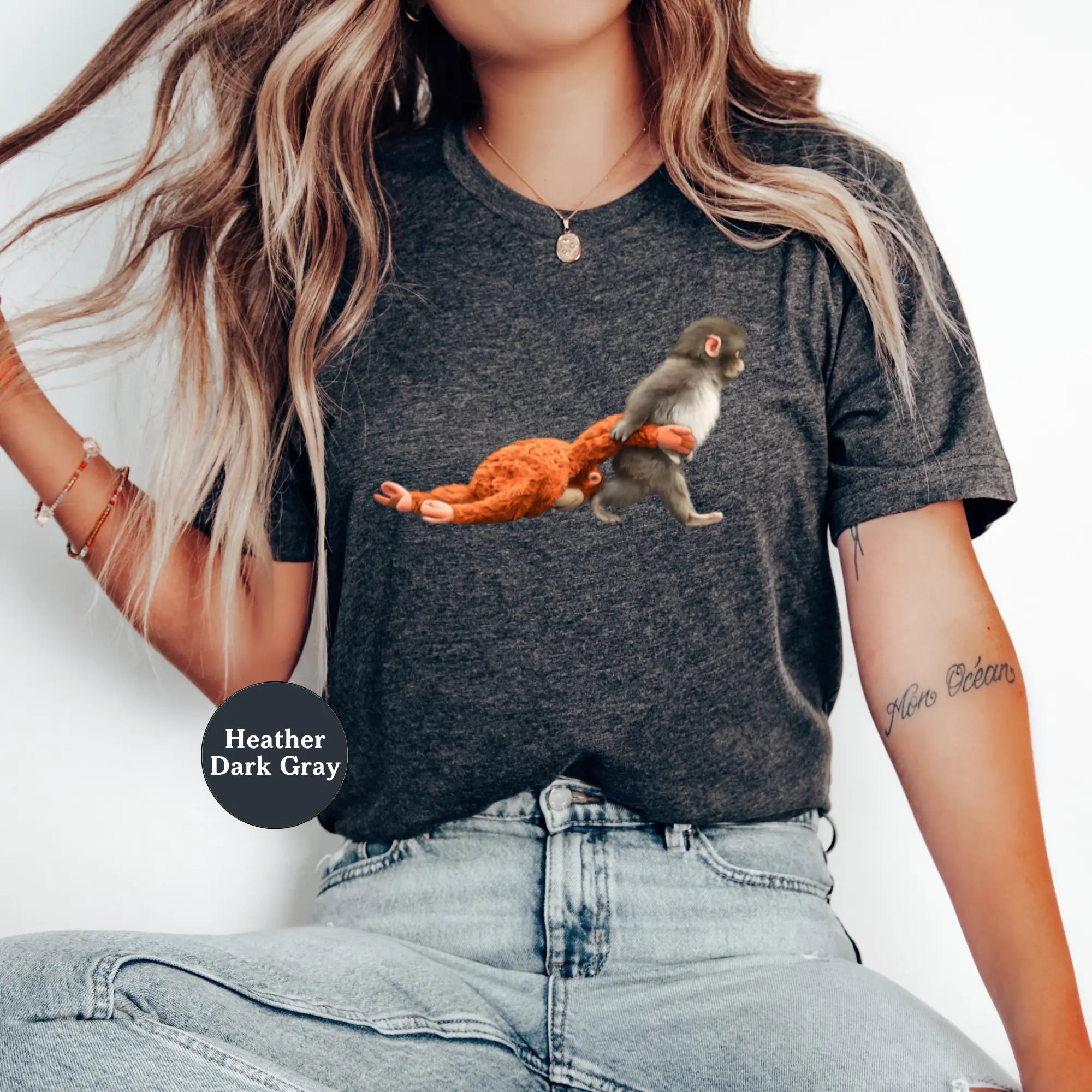 "Baby Monkey & Plushie" Graphic Tee | Cute Animal Lover Gift Sweatshirt