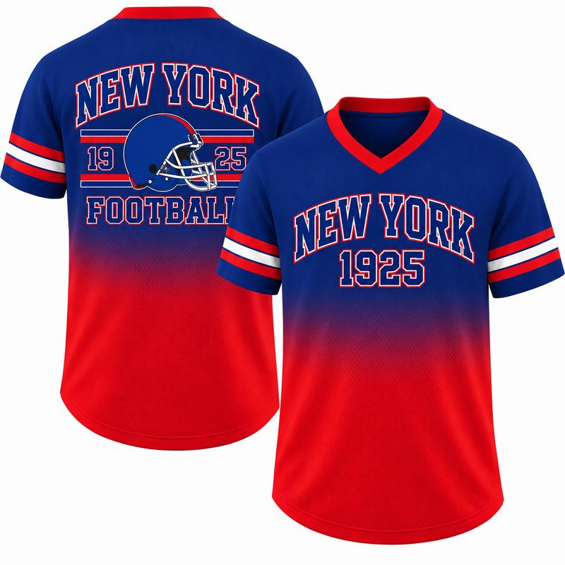 Game Day Gradient V-Neck Jersey – City Helmet Print Short-Sleeve Mesh Fan Shirt