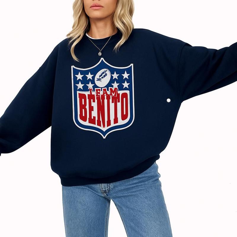 Team Benito Sweatshirt – Retro Football Shield Graphic Crewneck Pullover
