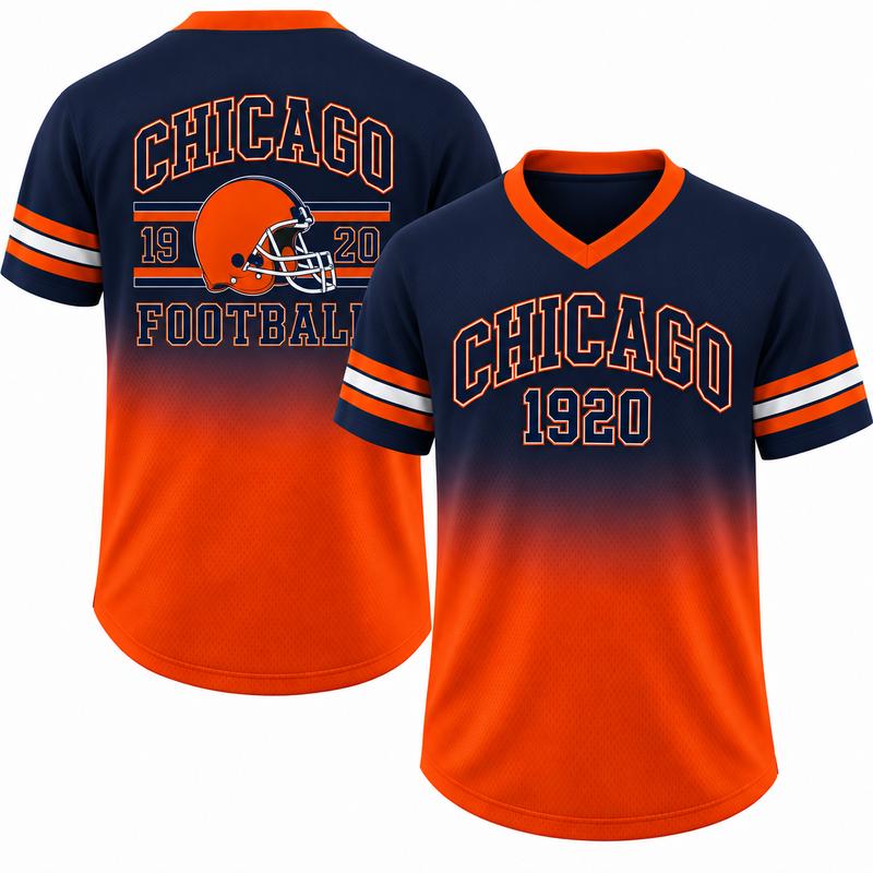 Game Day Gradient V-Neck Jersey – City Helmet Print Short-Sleeve Mesh Fan Shirt