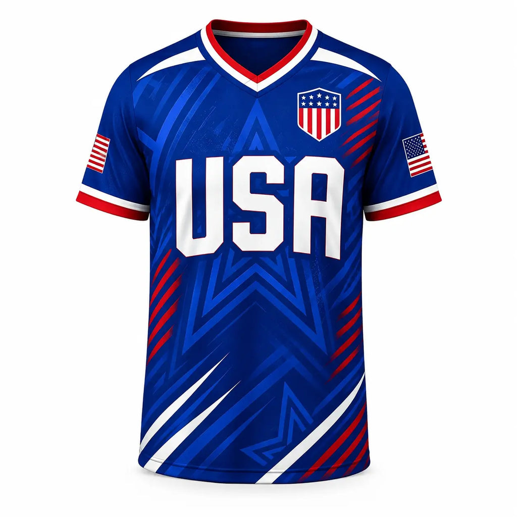 USA Patriotic Wolf Graphic V-Neck Sports Jersey – Lightweight Quick-Dry Athletic Top