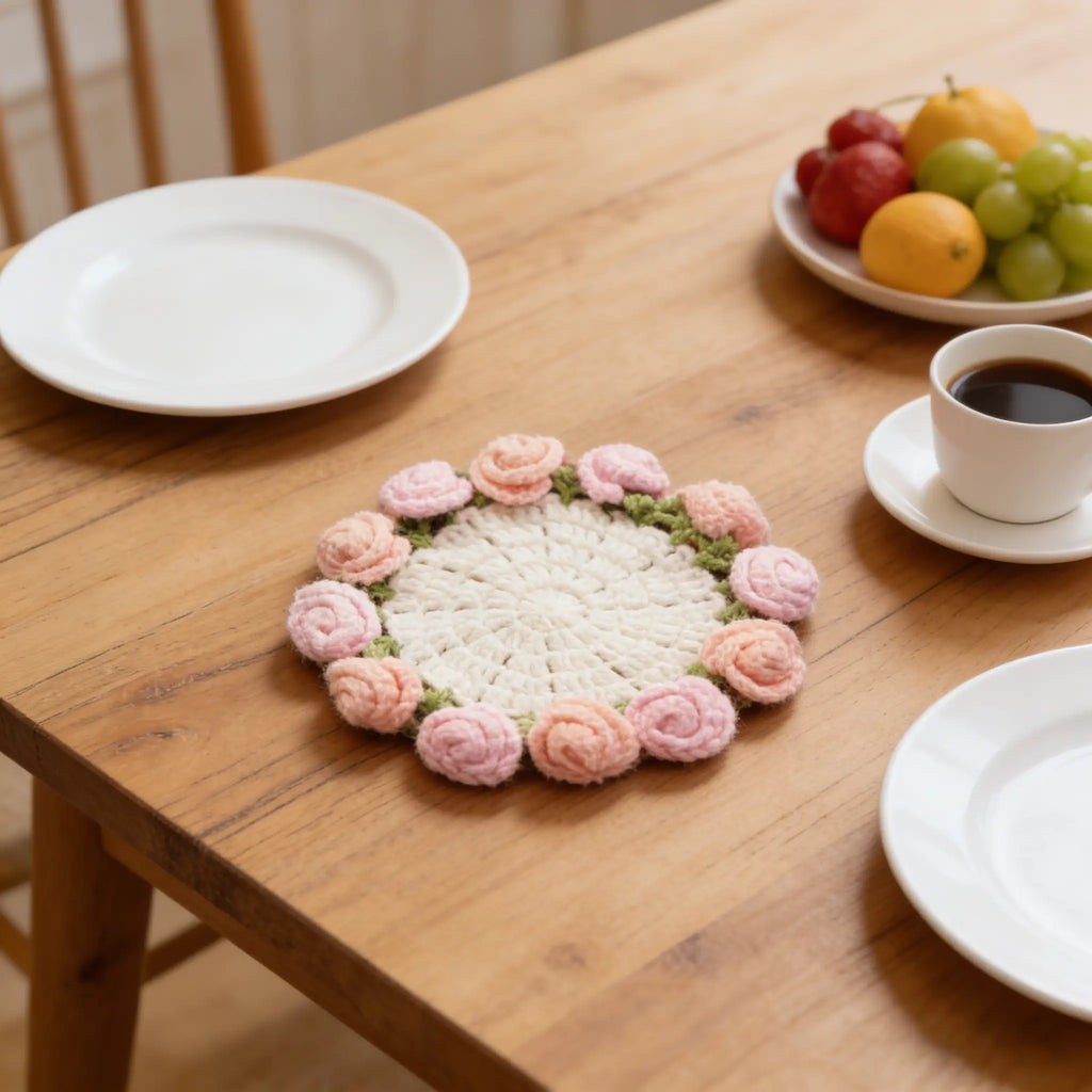 Handmade Crochet Flower Bouquet Coaster – Decorative Gift for Mom & Grandma