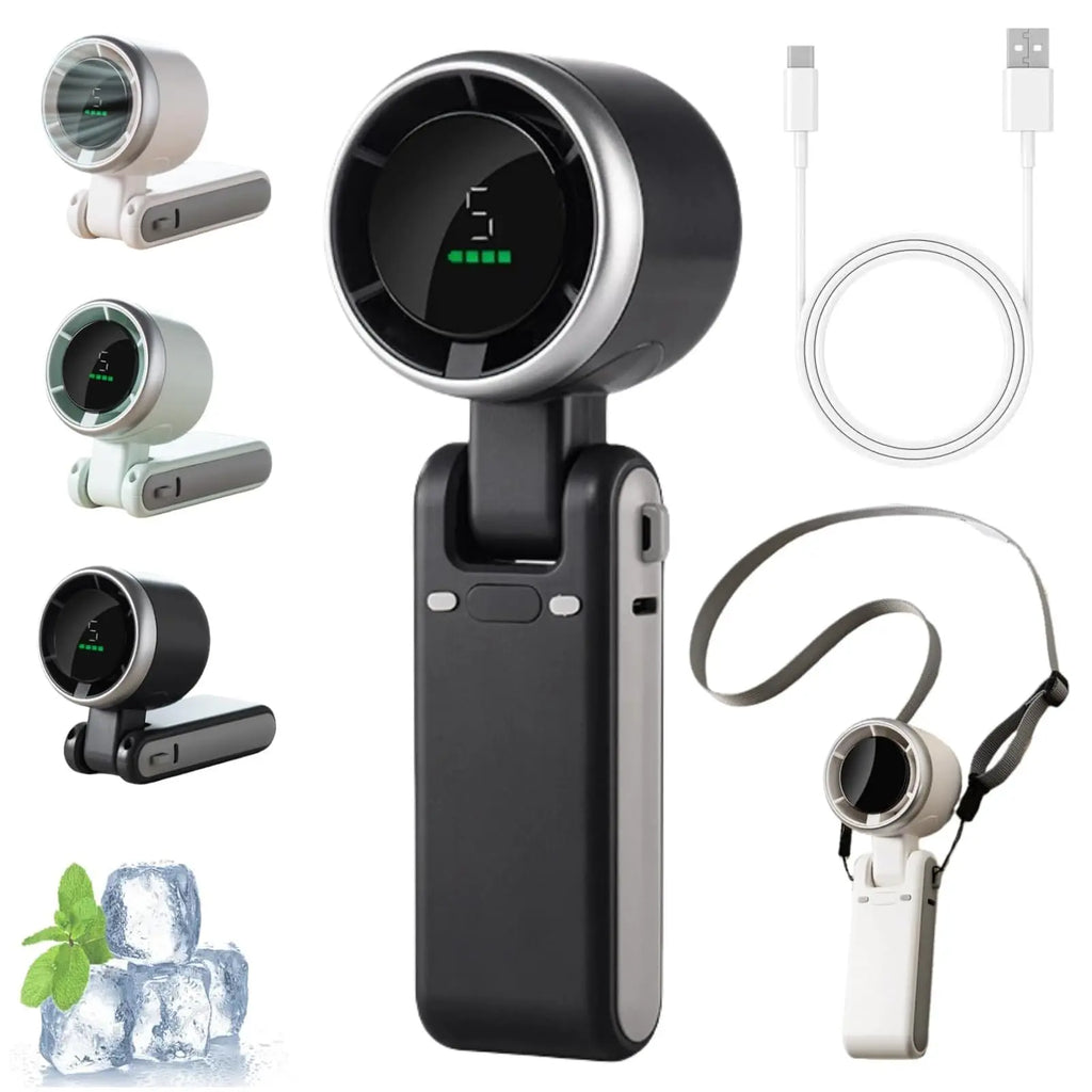 5-Speed Portable Turbo Handheld Fan: 12H Long-Life Battery for Travel & Beach