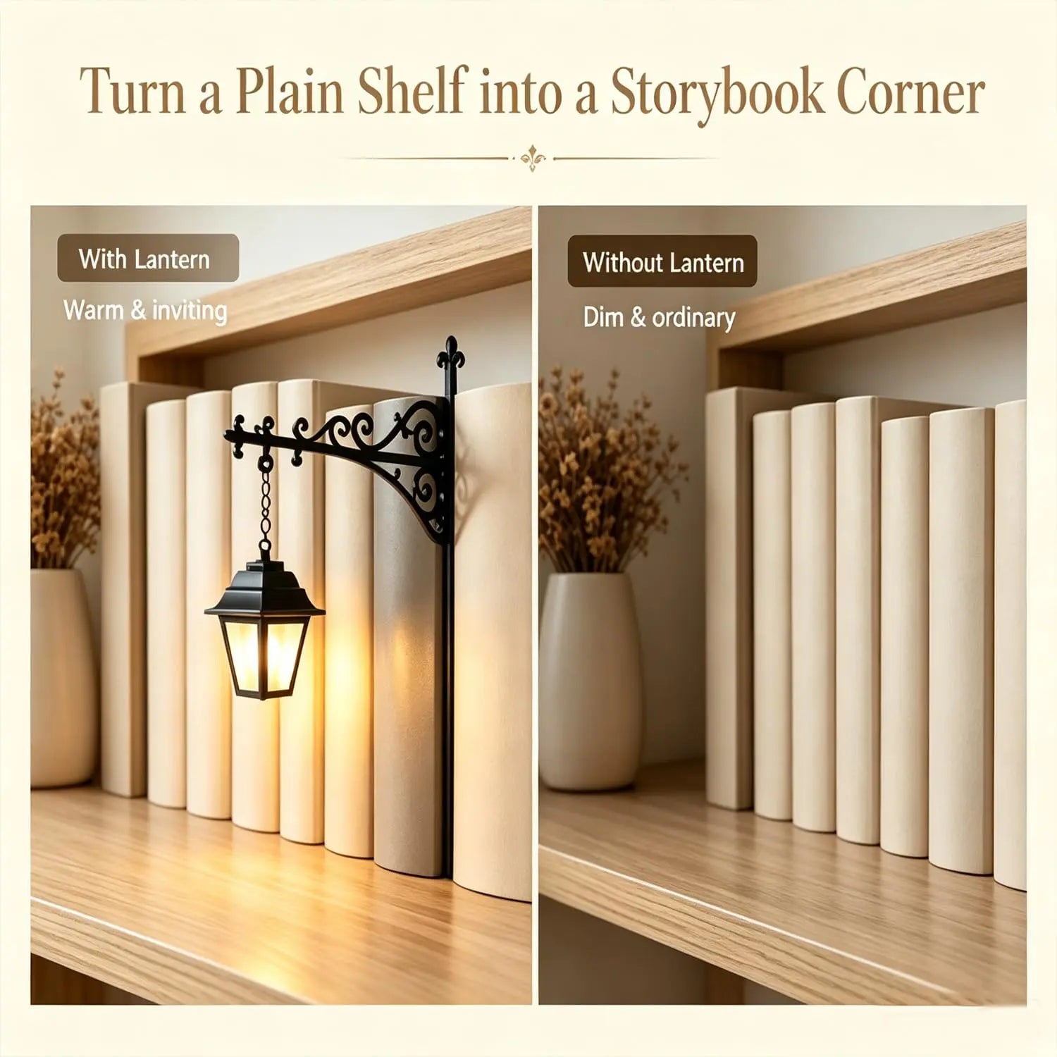 Library Lantern Decorative Bookshelf Lighting – Miniature Hanging Shelf LED Nightlight