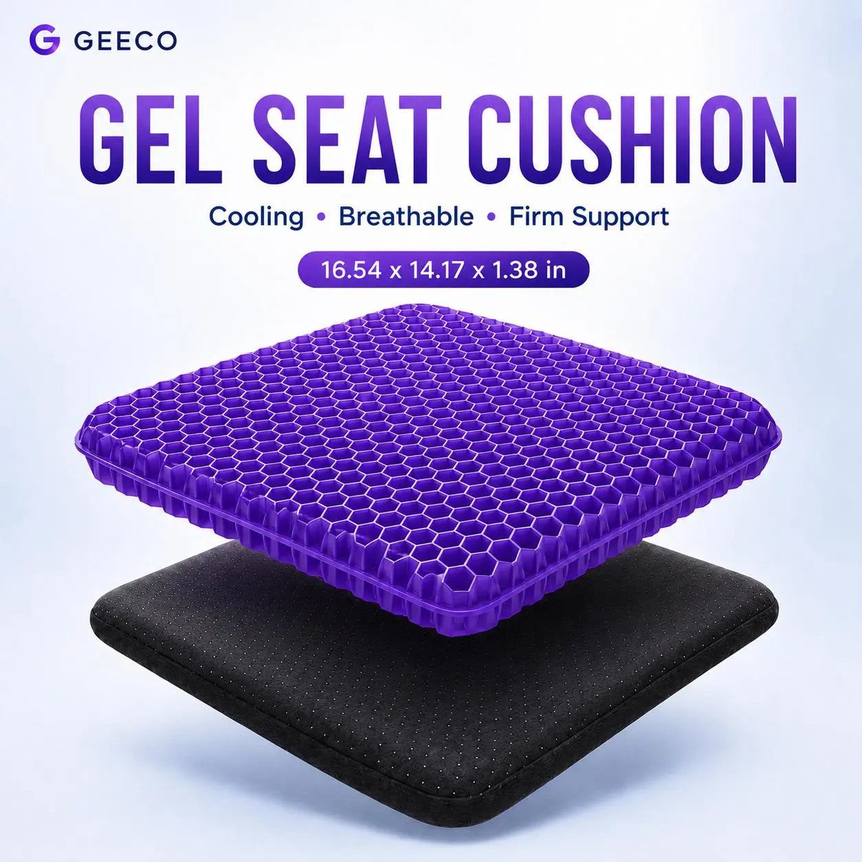 GEECO Purple Gel Seat Cushion – Firm Honeycomb Cooling Pad with Non-Slip Cover