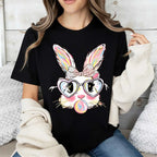 Cute Easter Bunny T-Shirt | Colorful Rabbit with Heart Glasses & Bubblegum