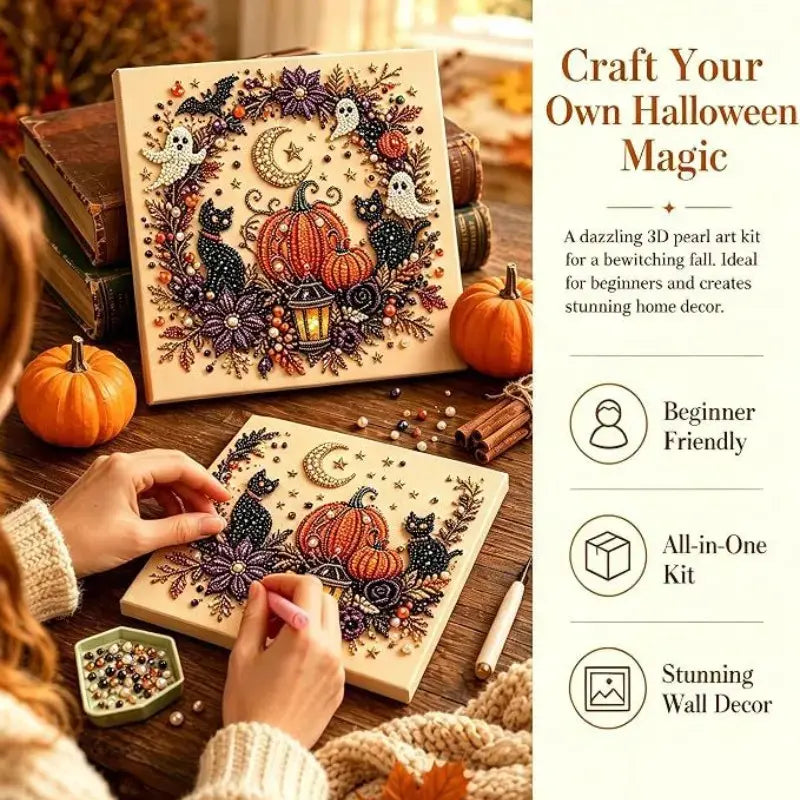 Halloween Ghost Pearl Art DIY Kit – Spooky Cute 3D Craft Gift for Fall Home Decor