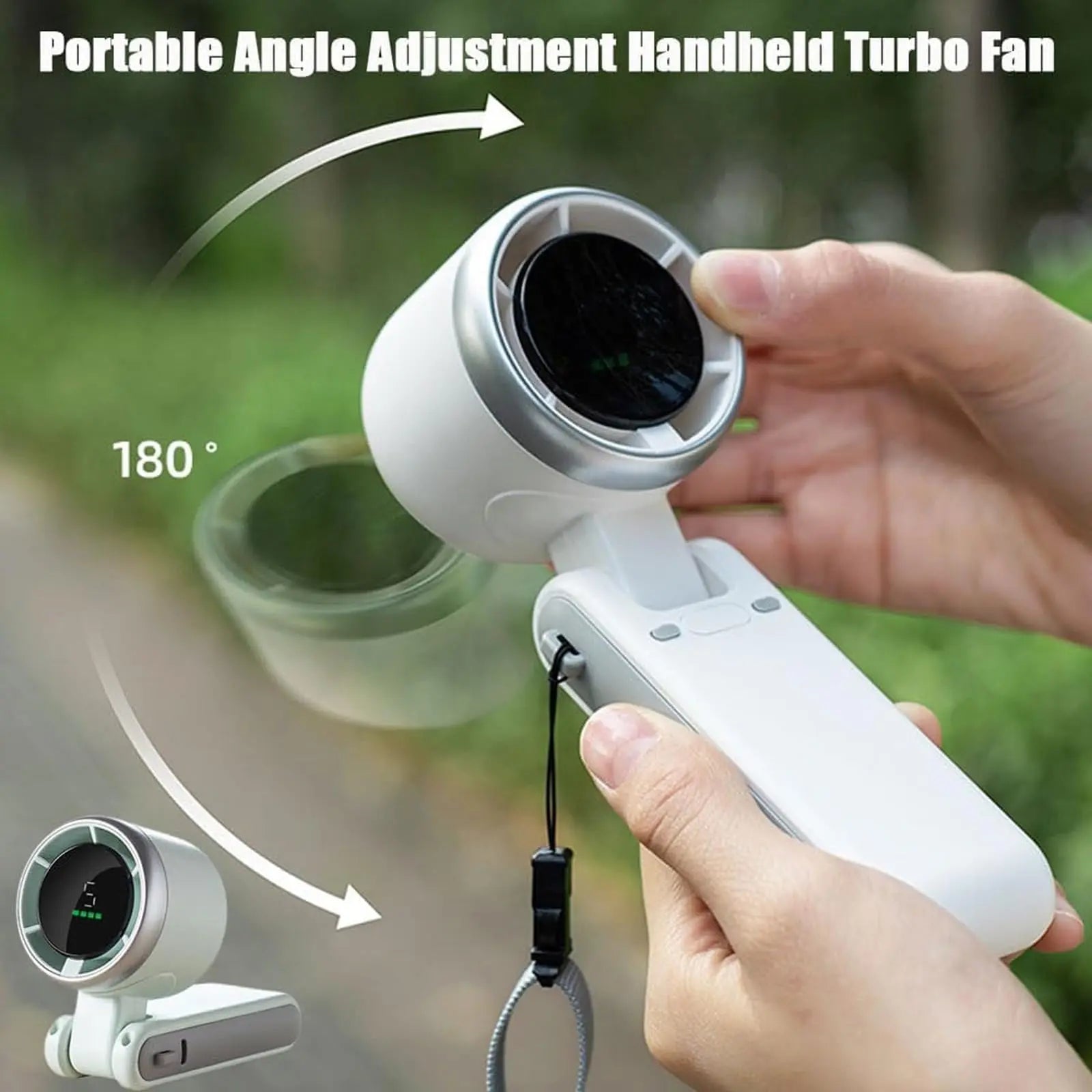 5-Speed Portable Turbo Handheld Fan: 12H Long-Life Battery for Travel & Beach