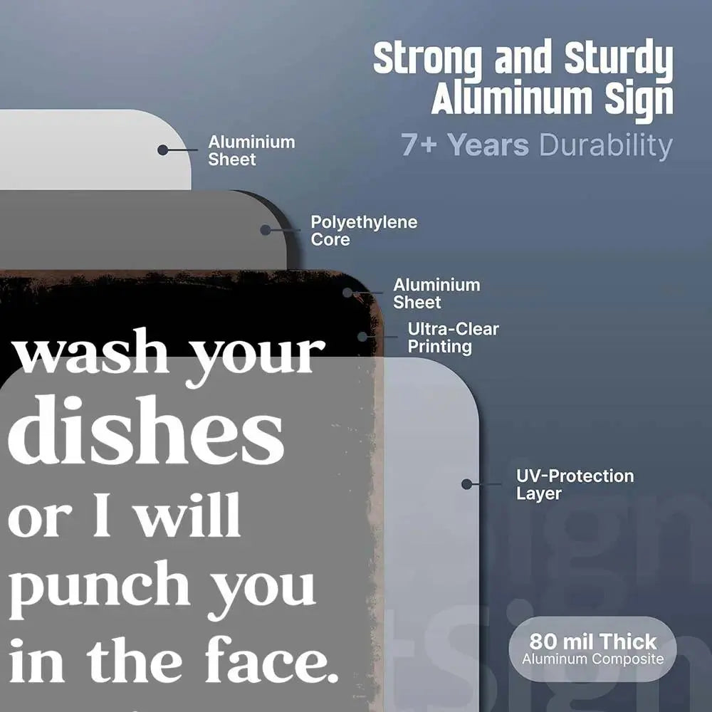 "Wash Your Dishes" Funny Metal Tin Sign - 8x12 Waterproof Matte Kitchen Decor