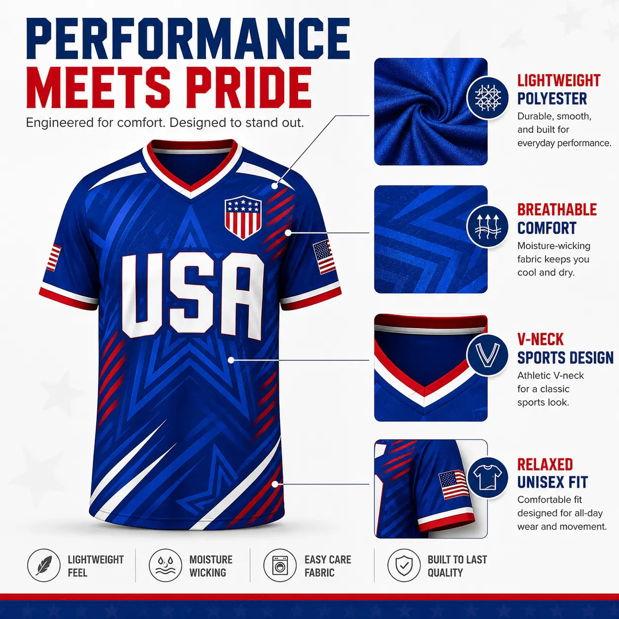 USA Patriotic Wolf Graphic V-Neck Sports Jersey – Lightweight Quick-Dry Athletic Top