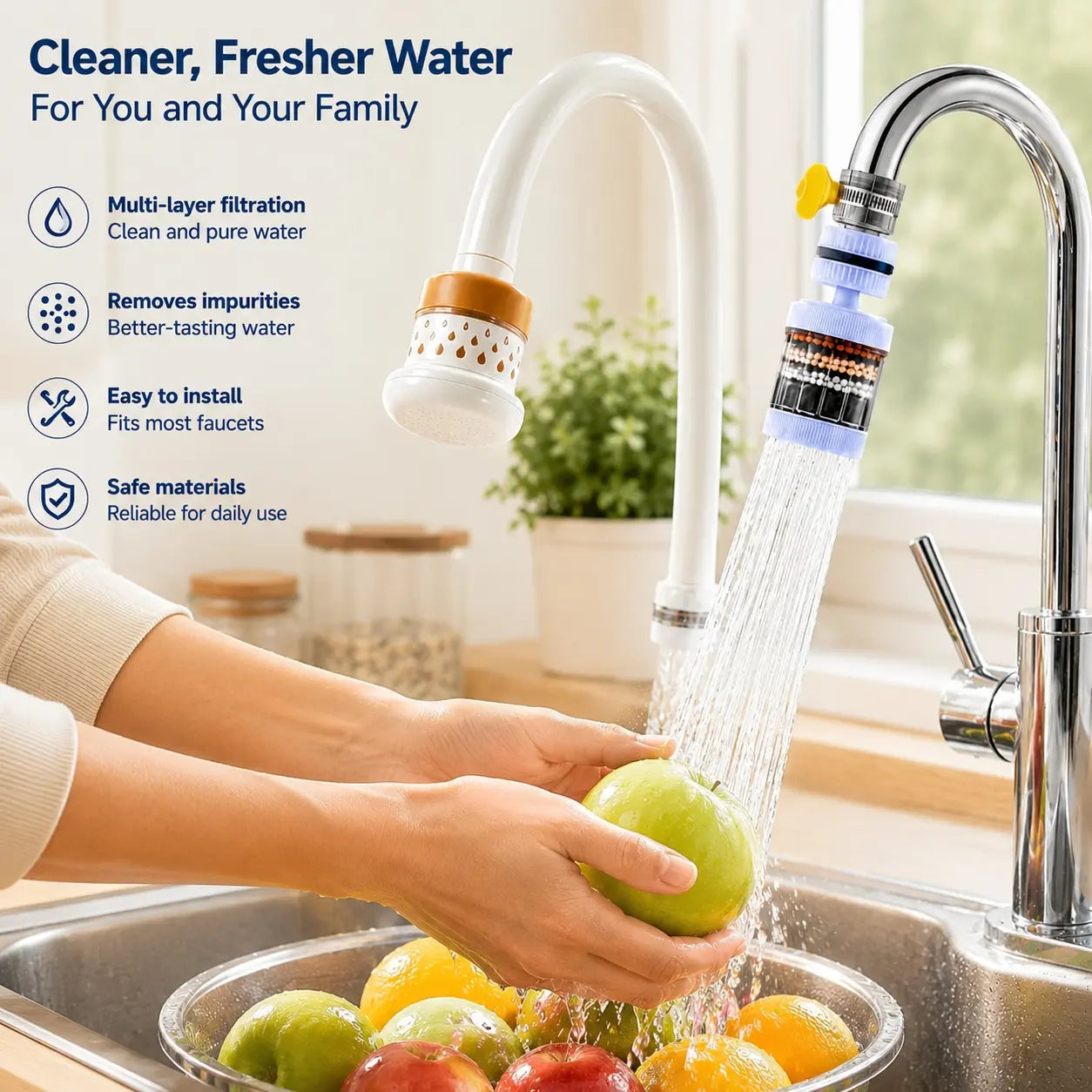 360° Rotatable 6-Layer Faucet Water Filter – Splash-Free Kitchen Sink Strainer