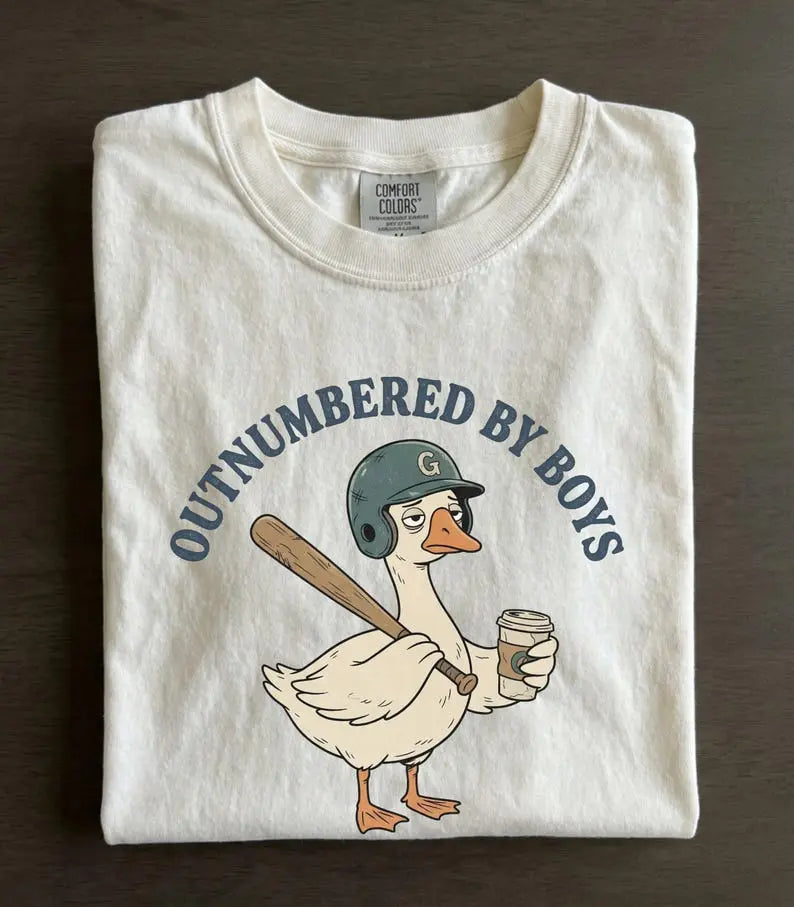 Comfort Colors Boy Mom Tee: Outnumbered Baseball Goose Graphic Unisex Shirt