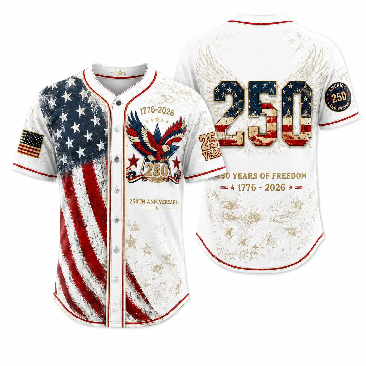 Men's USA 250th Anniversary Baseball Jersey – Vintage Patriotic 1776-2026 Eagle Button Down Shirt