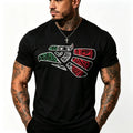 Latino Heritage Cotton T-Shirt – Mexico Flag Tattoo Eagle Tribal Graphic Tee for Men