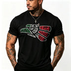 Latino Heritage Cotton T-Shirt – Mexico Flag Tattoo Eagle Tribal Graphic Tee for Men