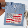 (FAUX PATCHWORK-PRINT) Comfort Colors Retro American Flag Patriotic Shirt - HARSIN 4th of July Graphic Tee