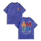 AMEN Vintage Distressed Tee | 230g Premium Washed Cotton | Classic Letter Graphic T-Shirt - Unisex Casual Fit