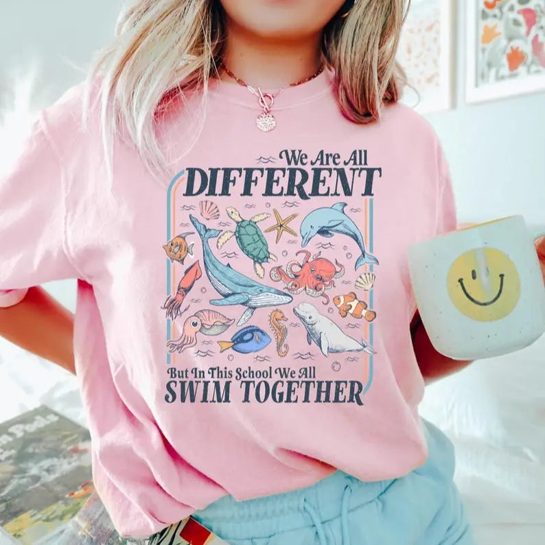 Cute Ocean Animals Teaching Shirt - "Swim Together" Inclusive School Gift Tee