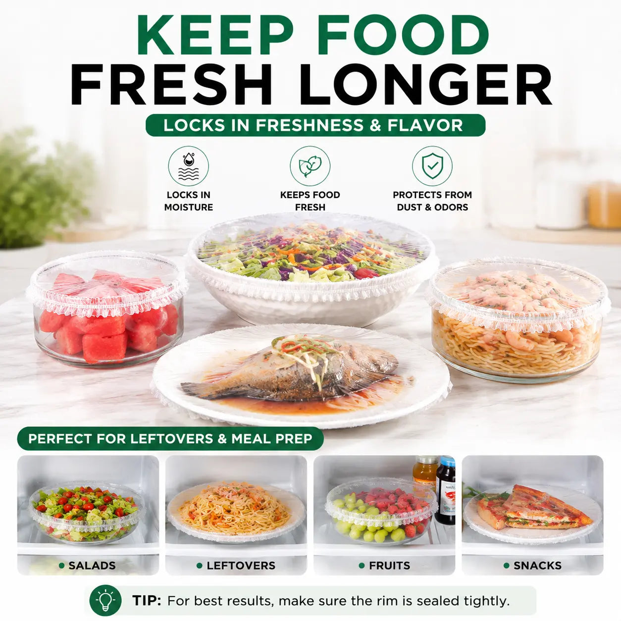 100-Pack Disposable Stretch Plastic Food Covers – Elastic Bowl Covers for Kitchen Storage