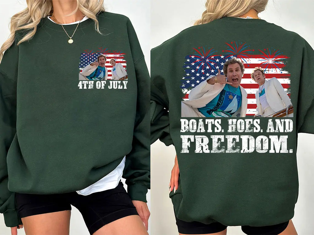 Comfort Colors "Boats Hoes & Freedom" Parody Shirt – Funny 4th of July Step Brothers Tee