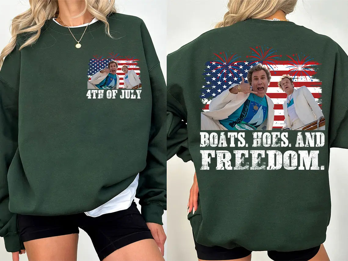 Comfort Colors "Boats Hoes & Freedom" Parody Shirt – Funny 4th of July Step Brothers Tee