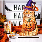 Interchangeable Cat Wooden Desk Decor with Magnetic Seasonal Hats – Cute Holiday Gift for Cat Lovers