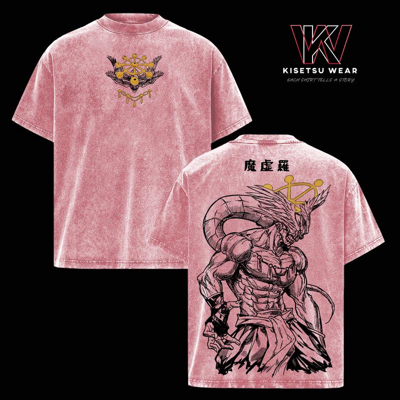 Mahoraga JJK Vintage Washed Oversized Graphic Tee, Dark Anime Streetwear