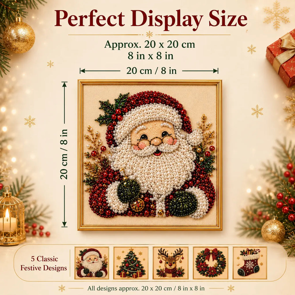 3D Beaded Christmas Pearl Diamond Painting – Xmas Wreath Stocking DIY Wall Decor