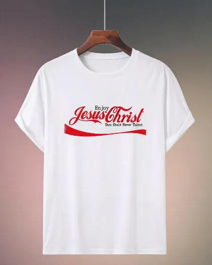 'Enjoy Jesus' Vintage Soda Script Short-Sleeve Tee | Faith & Pop Culture Mashup Casual Streetwear T-Shirt