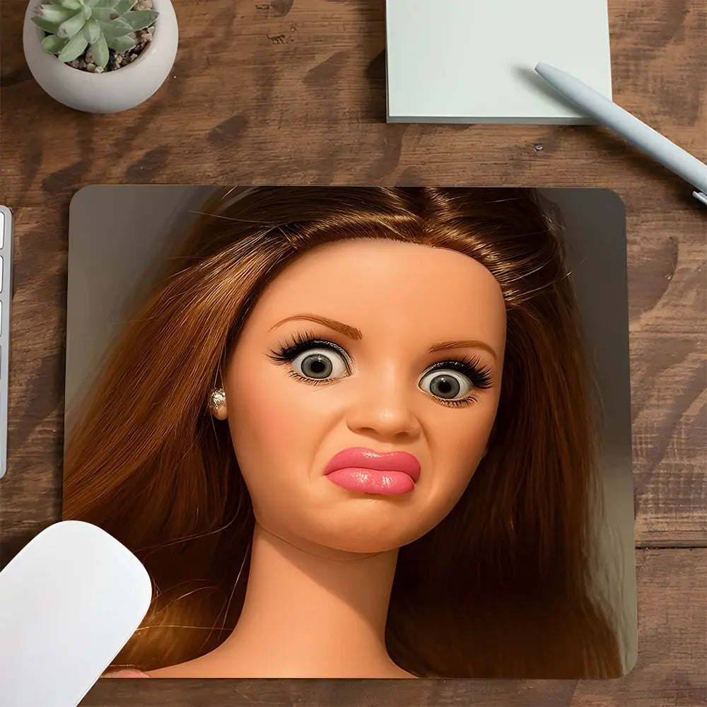 Humorous Expression Square Mouse Pad - Anti-Slip Rubber Desk Mat with Stitched Edges