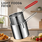 3-Piece Stainless Steel Mini Deep Fryer Set – Portable Pot with Strainer Basket & Food Tongs
