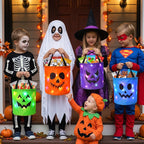3/4 Pcs Halloween LED Candy Bucket – Reusable Non-Woven Trick or Treat Tote Bags