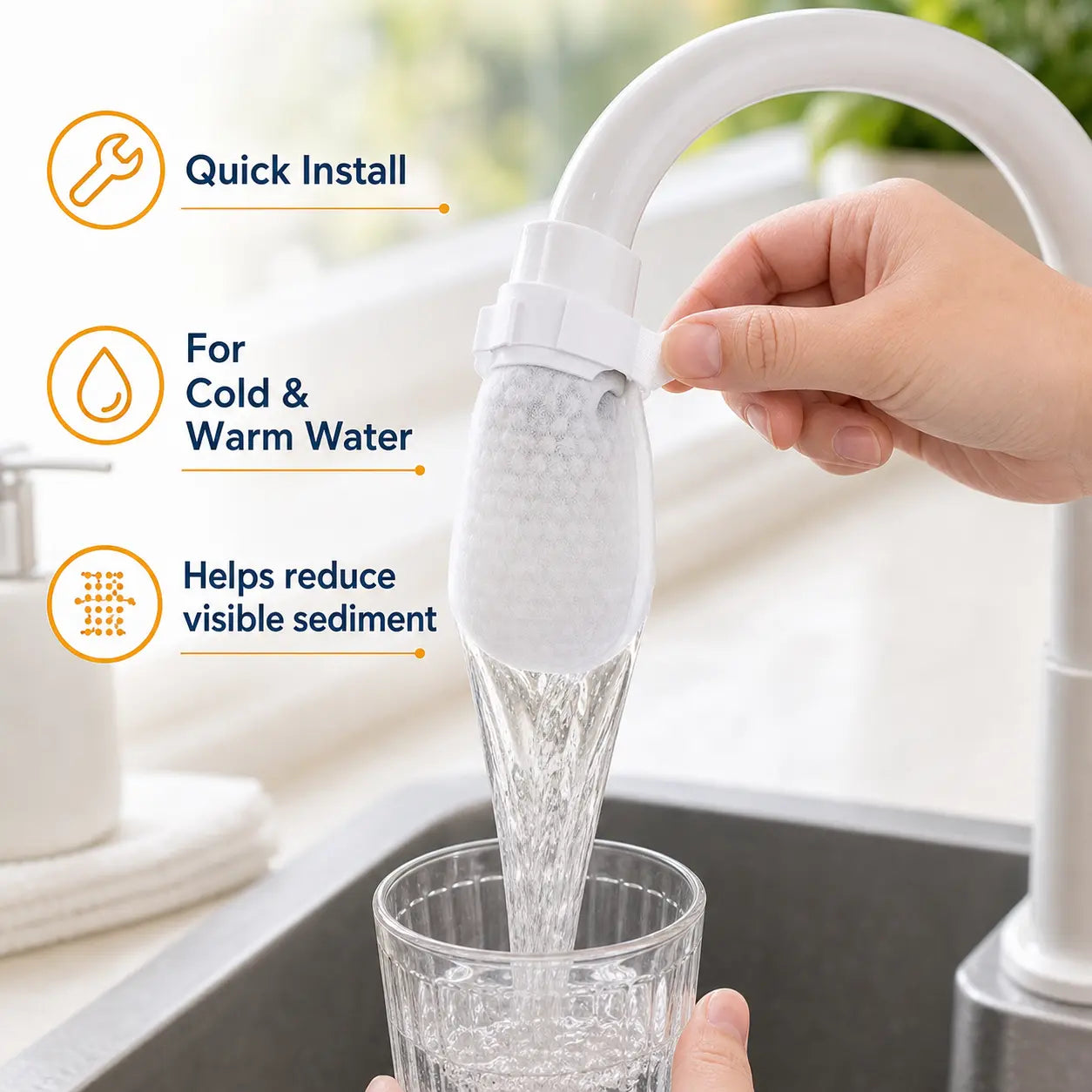 Faucet Cotton Sediment Filter Sock Bags – 50 Pack Splash-Reducing Tap Water Strainer