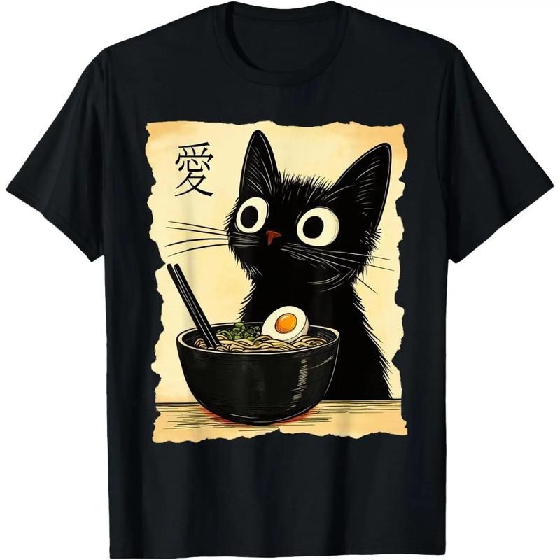 Funny Cat Ramen Japanese Graphic Tee | Kawaii Anime Oversized T-Shirt
