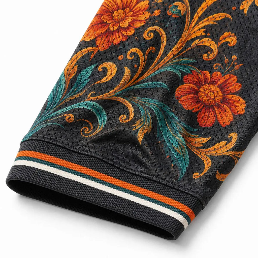 Ember Marigold Altar Calavera All-Over Print Mesh V-Neck Jersey Sports Shirt