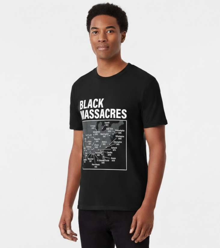 Black Massacres History Map Afro American Straggle Awareness T-Shirt